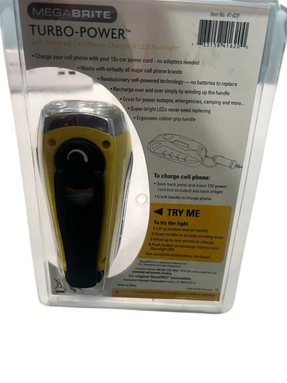 Turbo-Power Self-Powered Cell Phone Charger & LED Flashlight - Yellow